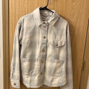 American Eagle Outfitters Cream Plaid Shaket with Gold Buttons. Oversized